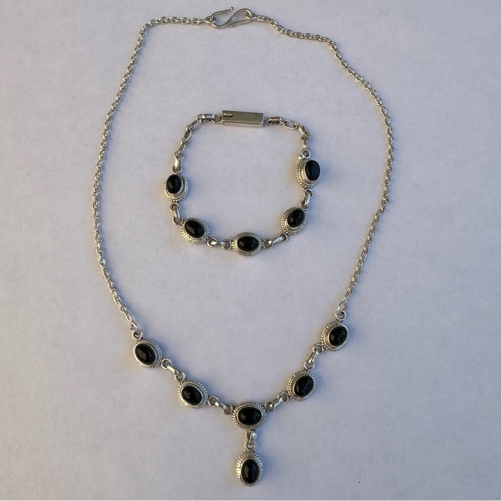 925 Silver and Onyx Necklace and Bracelet